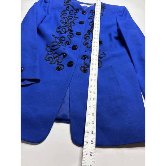 Liz Claiborne Suits Women's Sz 6? SEE 100% Wool Blue Embroidered Skirt Suit Set - Picture 8 of 16